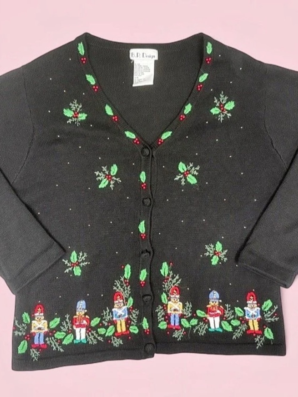Vintage B.P. Design Nutcracker Christmas Cardigan Sweater Beaded Size L